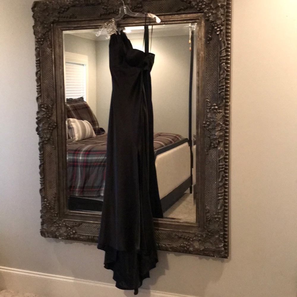 La Femme Prom silk/satin one shoulder gown